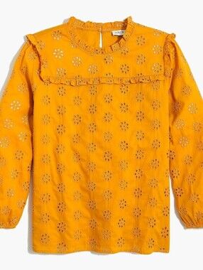 J.Crew Factory - Ladies Mustard Yellow Eyelet Ruffle Blouse - Large - NWT